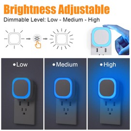 YUNLEX 2 Pack Plug in Dimmable Night Light, Auto Dusk to Dawn Sensor, LED Night Light, Soft Glow, Azure Nightlight for Bathroom, Hallway, Stairs, Kitchen, Bedroom, Garage