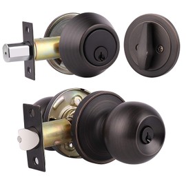 Gobrico Entry Door Knob with Matching Single Cylinder Deadbolt Combo Set in Oil Rubbed Bronze Keyed Alike Front Exterior Door Locksets,6 Pack