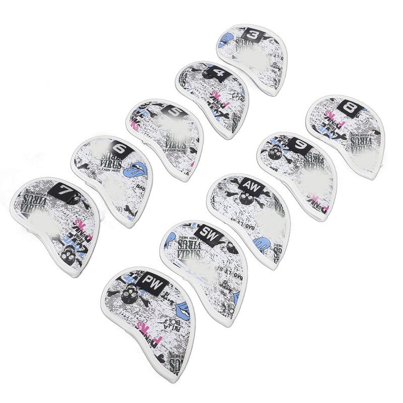 10pcs Golf Iron Covers Skull Pattern PU Scratch Proof Club