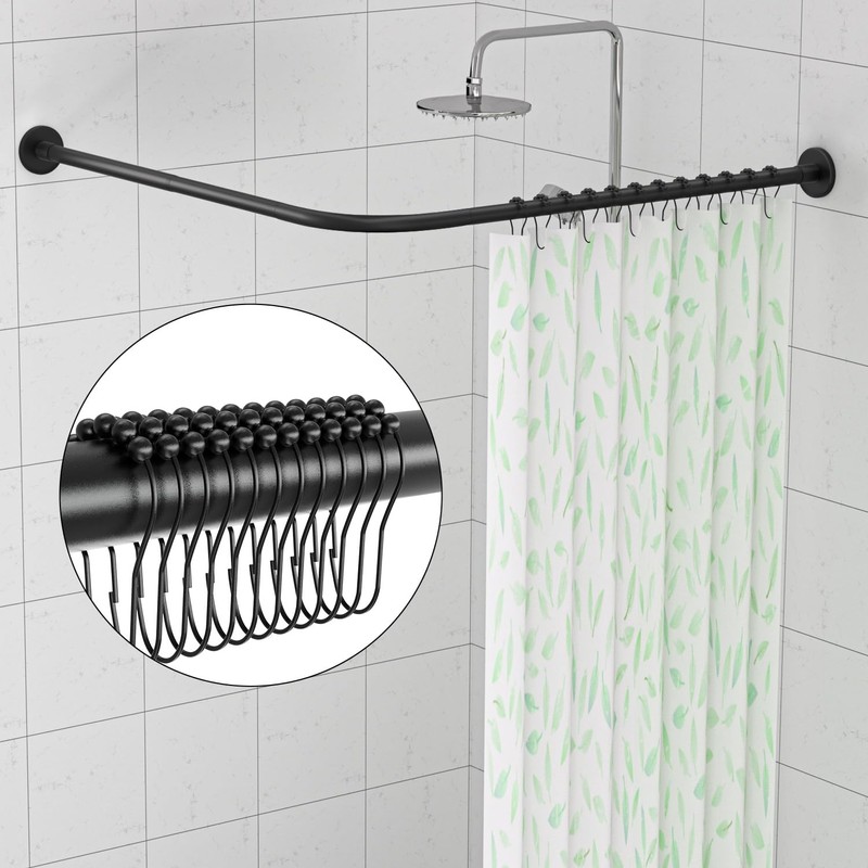 L-Shaped Corner Shower Curtain Rod, 「Black 24"-53" x 24"-53"」 Adjustable,