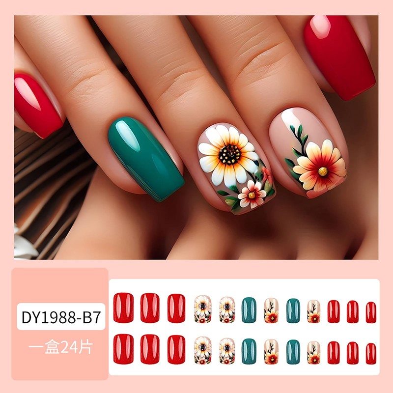 Spring Summer Press on Nails Medium Square Fake Nails Gradient