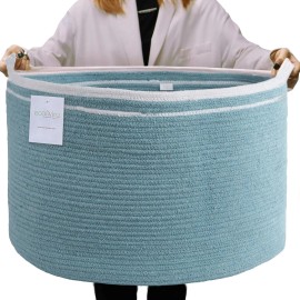 UD_Recycled Cotton Rope Storage Basket   21.7 x 21.7 x 13.8 Inches Extra Large Basket for Cushions Blanket Pillows Toys   Stylis