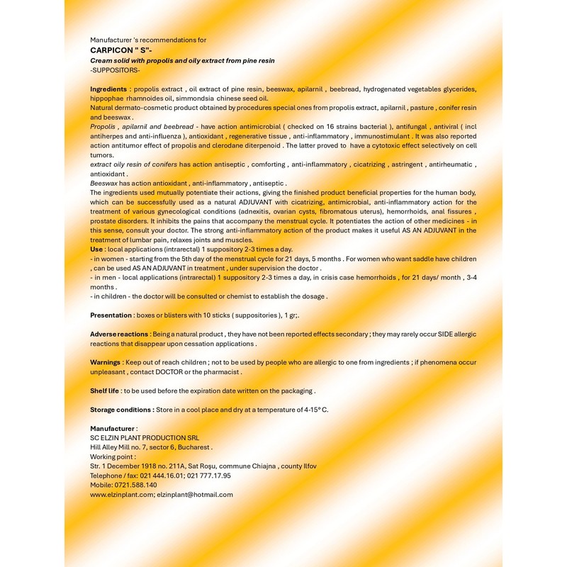10 Suppositories with Propolis Extract, Oily Extract of Pine Resin