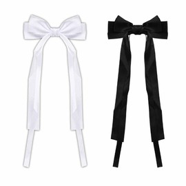 Ribbon Hair Clip 2Pcs Satin Hair Bows for Girls Women Tassel Ribbon Bow Hair Clips Large Bow Silky Satin Hair French Barrette Clip for Women Black and White Ponytail Holders Hair Bow Clips