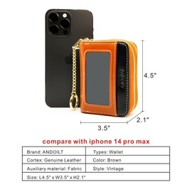 ANDOILT Small Genuine Leather Wallet for Women Men RFID Blocking Identity Safe Double Zipper Accordion Credit Card Holder Keychain Wallets Brown