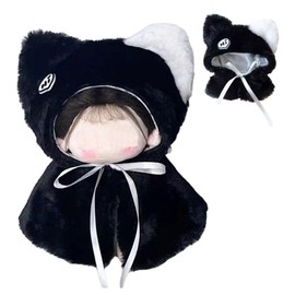 Fluffy Cat Poncho, Black, For 3.9 inches (10 cm), Sewn Clothes