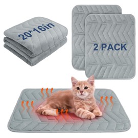 BEAUTYZOO Self Warming Cat Bed Mat, Self Heating Dog Pad for Indoor Outdoor Pet House, Heated Thermal Warmer Cat Blanket for Kitten Puppy Washable Non-Slip Chew Proof, 2 Pack 16 x 20 Inches Light Grey