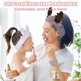 6 Pack Antlers Headband for Washing Face Set,Face Wash Headband and Wrist Bands for Washing Face,Cute Skincare Headbands,Large Claw Clips for Thick Hair,Soft Coral Fleece Spa Headbands for Women Girls