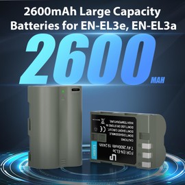 LP EN-EL3e, EL3a, EL3 Battery, 2600 mAh Battery Compatible with Nikon D700, D300s, D300, D200, D100, D90, D80, D70s, D70, D50, MH-18, MH18a, MH-19, MB-D200, MB-D10 Camera