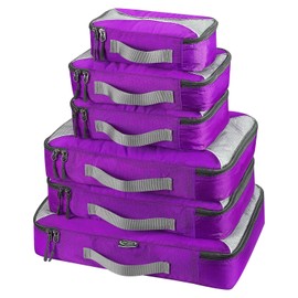 G4Free 3/6/7-Piece Packing Cubes Set, Suitcase Organiser, Foldable Bags for Shoes and Clothes, for Holiday Travel Luggage (Purple, (1S + 2M + 2L + XL) 6 Pieces)