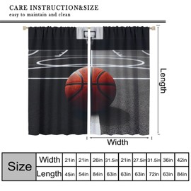 FengMingRui Basketball Kids Sports Curtains Black Basketball Court Sports Competitions Window Treatments for Kids Boys Teens Bedroom Living Room Sports Decor Window Drapes 42" W X 45" L