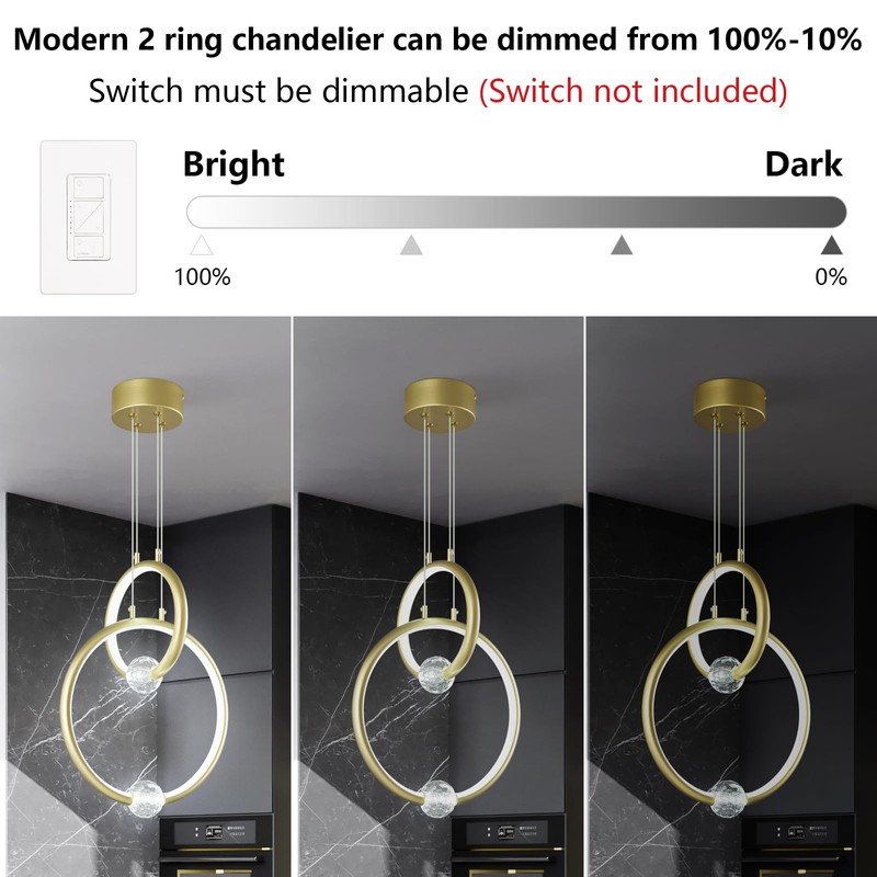 JXJYHL Modern Chandelier Light Fixture,2-Ring Dimmable LED Pendant Light 6000K,Adjustable