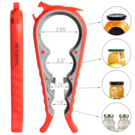 MEYUEWAL 6 in 1 Lid Opener - Bottle, Jar, & Can Opener for Seniors with Arthritis or Weak Hands - Heavy Duty & Smooth Edge, Red