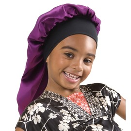 SENGTERM Kids Long Satin Bonnet Girls Sleeping Cap Braids Bonnet for Long Curly Hair (Kids Long Purple)