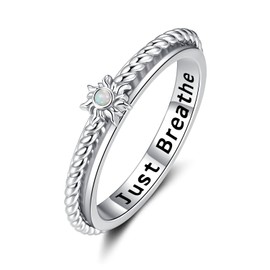 Opal Spinner Fidget Ring for Anxiety for Women - 925 Sterling Silver Sun Ring for Stress Boredom Relieving for Restless People, Jewelry Gifts for ADHD Autism