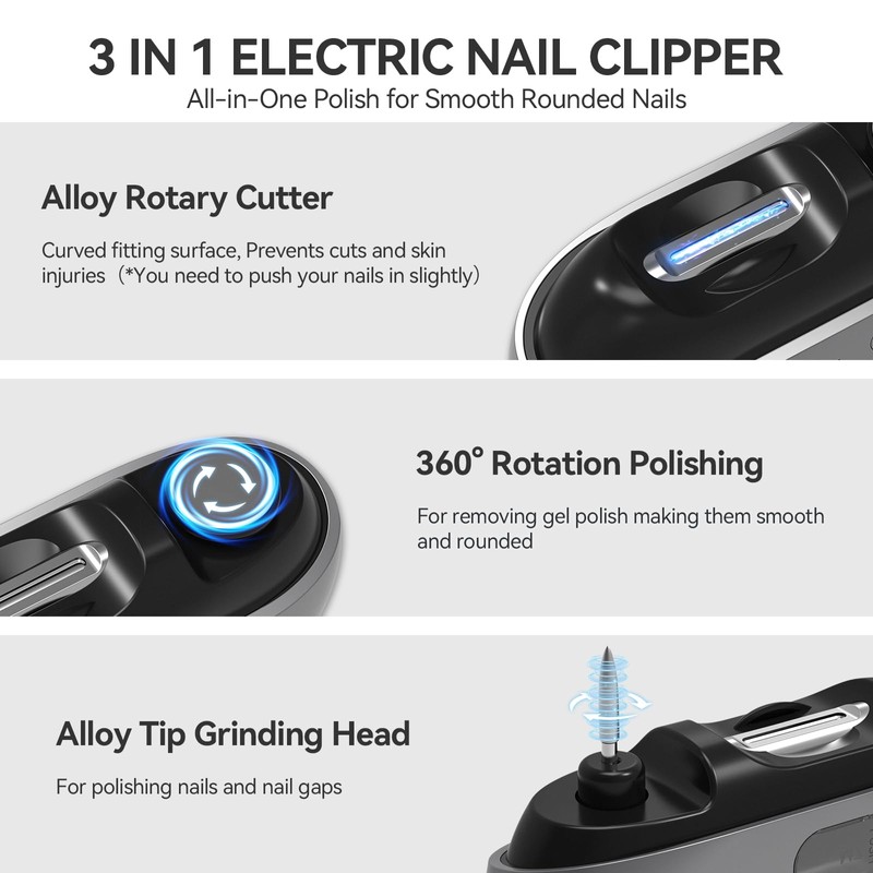 Electric Nail Clipper 3 in 1 Automatic Nail Clipper with
