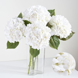 Artflower 8Pcs Real Touch Hydrangea Artificial Flowers, 22.5'' White Full Latex Faux Hydrangea Flowers for Home Floral Arrangements Wedding Bouquets Kitchen Table Centerpiece Decorations