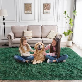Awaytail 9x12 Rug Dark Green, Soft Shaggy Rugs for Living Room, Washable Area Rugs for Bedroom Nursey Big Carpet Clearance