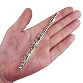 Seawoo Dselvgvu Copper Miniature Flute with Stand and Case Mini Musical Instrument Miniature Replica Dollhouse Model Mini Flute Home Ornament (5.39inch Silver Flute)