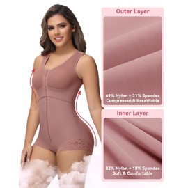 SHAPSHE Fajas Colombianas Moldeadoras Full Body Shaper After Lipo Tummy Control Compression Garment Shapewear BBL Post Surgery Fajas Rosy Brown XS