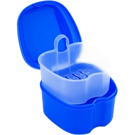 Third Teeth Storage Box, Special Hanging Sieve, Sieve for False Teeth, for Cleaning & Storage, Denture Retainer (Dark Blue)