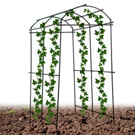 FAHKNS Garden Arch Trellis 7FT Extra Tall, Garden Trellis for Climbing Plants Outdoor, Polyethylene-Coated Stainless Steel Cucumber Trellis with Clips Trellis Netting