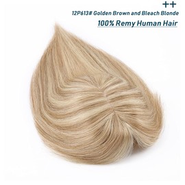 SEGO Real Human Hair Toppers for Women with Bangs 6 Inch 12P613# Golden Brown&Bleach Blonde Clip in Hair Topper Silk Base Wiglets Hairpieces for Thinning Hair/Hair Loss Cover Gray Hair 27g