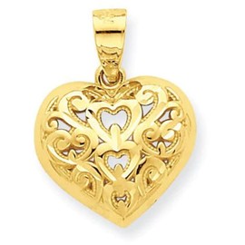 Saris and Things 10k Yellow Gold Solid Diamond-Cut Heart Charm Pendant