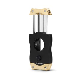 Colibri V-Cut Cigar Cutter | Black with Gold Accents | Spring Release | Deep 7 mm V-Cut | Up to 60+ Ring Sizer Cigars | Ergonomic Design