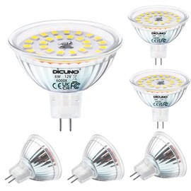 DiCUNO MR16 LED Bulbs 6W, 70W Halogen Equivalent, 850LM GU5.3 Bi-Pin Base Light Bulb 6000K Daylight White, 12V Non-Dimmable 120 Degree Beam Angle, Replacement for Tracking Lighting, 6 Packs