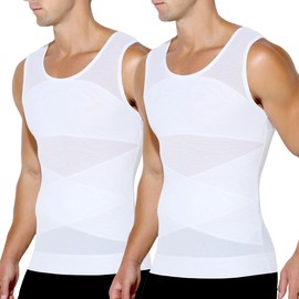 Arjen Kroos Men's Body Shaper Compression Mesh Tank Top Undershirts Shapewear,White*2-ML4005,Medium