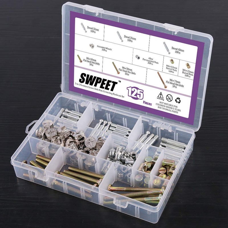 125Pcs 3 in 1 Furniture Cabinet Fixing Screw Locking Cam