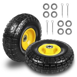 Jack Boss 10 Inch Soild Rubber Dolly Tire Wheels, 4.10/3.50-4" Tire and Wheel Flat Free for Garden Carts, 5/8" Bearings,2.1" Offset Hub for Hand Truck, Gorilla Cart, Wheelbarrow Metal (2 Packs)