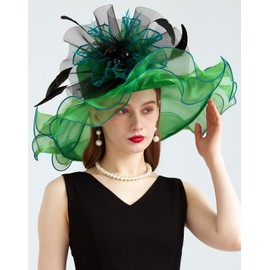 ZYACTU Women's Organza Church Kentucky Hat Fascinato Wedding Cocktail Tea Party Derby Hats Sun Hat 01-Green