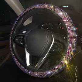 Bling Bling Diamond Steering Wheel Cover for Men and Women,Sparkling Rhinstone Gem Car SUV Wheel Protector Universal Fit 15 Inch(Colored)