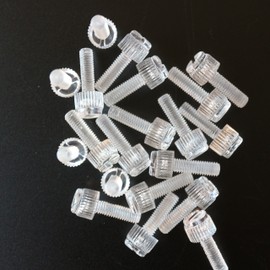 Pack of 60 Transparent Clear Plastic Acrylic Thumbscrews, slotted+knurled M5 x 16mm, (3/16 x 5/8 in)