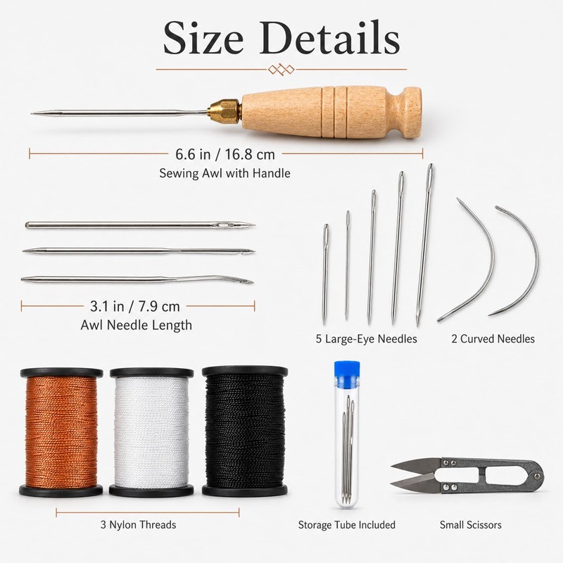 16Pcs Upholstery Repair Sewing Kit, Heavy Duty Leather Sewing Kit