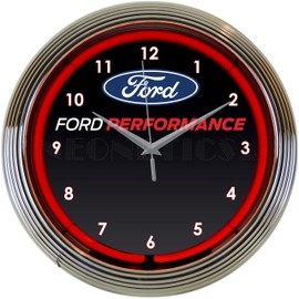 Neonetics Ford Performance Wall Clock, 15-Inch, Red neon, Chrome Rim, Chrome Hands