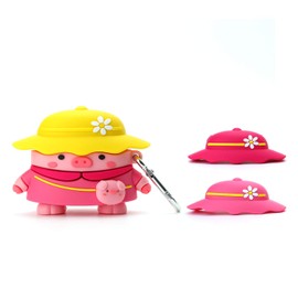 TYOROY 3D Cute Chic Cartoon Kids Teens Boys Girls Women Lovely Stylish Cross Body Bag Piglet Shape with Three Hats Soft Case for Airpod Pro 2019/Airpod Pro 2 Gen 2022(Pink Piglet)