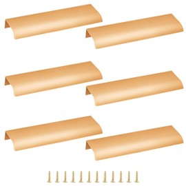 Cjueiom 6 Pack Concealed Kitchen Cupboard Handles 128mm Hole Center Hidden Drawer Pulls, Finger Edge Pull Aluminum Cabinet Handle Invisible Door Knob for Wardrobe (150mm Total Length, Gold)