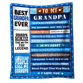 to My Grandpa 50X60 Soft Throw Blanket 310 Grams Blue Throw Gifts for Grandpas Meaningful Father's Day Present for Your Grandfather at Christmas