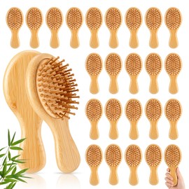 24 Pack Mini Bamboo Hair Brush Bulk for Travel, Bridesmaid Gifts