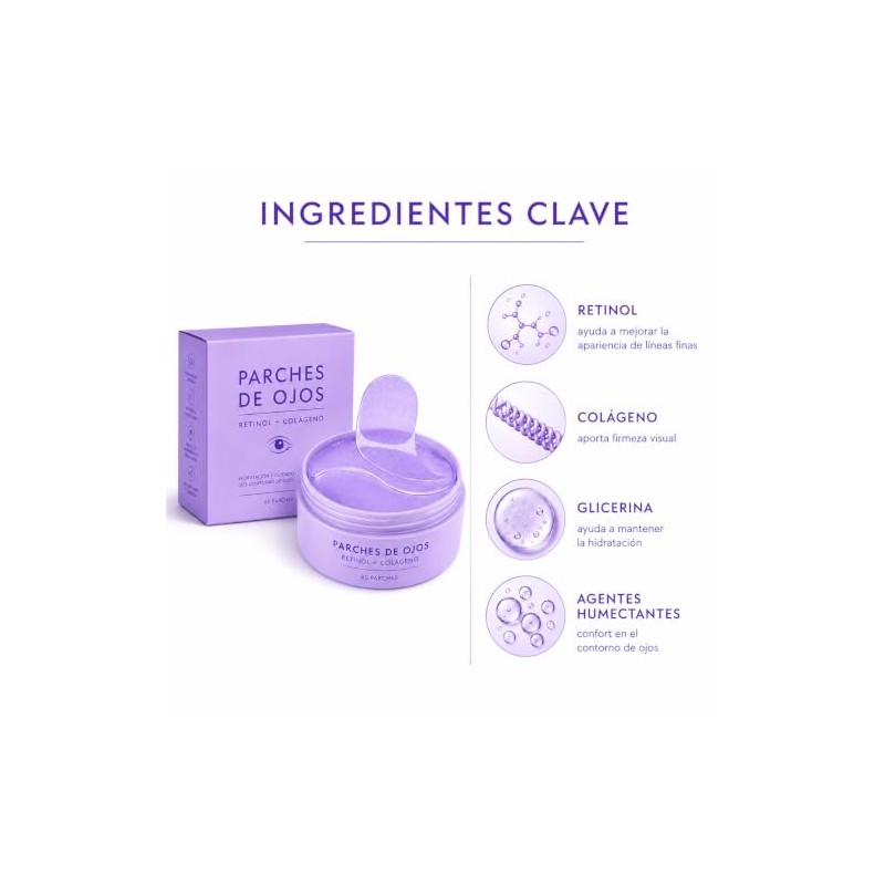 Parches para Ojos con Retinol y Colágeno, para Ojeras, Bolsas