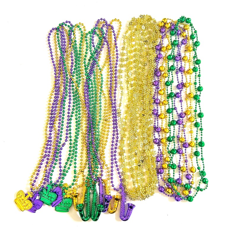 Afson 72 Pcs Mardi Gras Bead Necklaces Bulk Gold Purple
