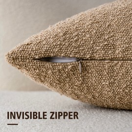 Foindtower Pack of 2 Textured Boucle Throw Pillow Covers Accent Solid Pillow Cases Cozy Soft Decorative Couch Cushion Case for Chair Sofa Bedroom Living Room Home Decor, 18 x 18 Inch,Camel