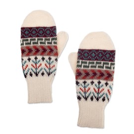 NOVICA Artisan Handmade Alpaca Wool Mittens Handloomed Traditional Andean Ivory from Peru Accessories Gloves Multicolor Patterned Woven 'Andean Nature'