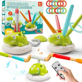 YOFUN 3-in-1 Dinosaur Toy for Kids - Rocket Launcher, Musical Jump & Ring-Toss Game, Fun Indoor & Outdoor Activity Toy, Gifts for Boys & Girls Ages 3-8