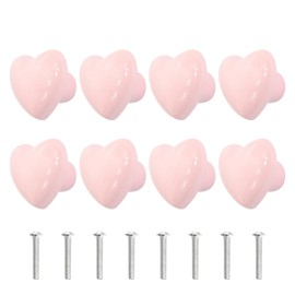 Godneei 8 PCS Pink Ceramic Heart Shaped Drawer Knobs, Single Hole Pull Handle, Wardrobe Knobs for Dresser Drawers, Cupboard, Cabinet, Door