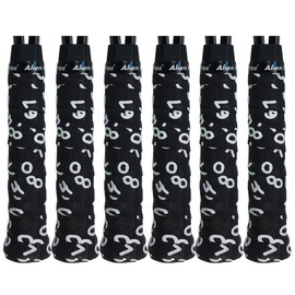 Alien Pros Tennis Racket Grip Tape (6 Grips) – Precut and Dry Feel Tennis Grip – Designer Tennis Overgrip Grip Tape Tennis Racket – Wrap Your Racquet for High Performance (6 Grips, Black Numbers)
