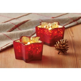 TAG Christmas Holiday Red Star Shaped Glass Tealight Candle Holder, Tabletop Mantel Centerpiece Decorations 2.0L x 2.0W x 3.0H inches Red